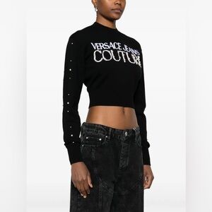 VERSACE JEANS COUTURE Faux Pearl and Crystal Embellished Logo Sweater Small NWOT